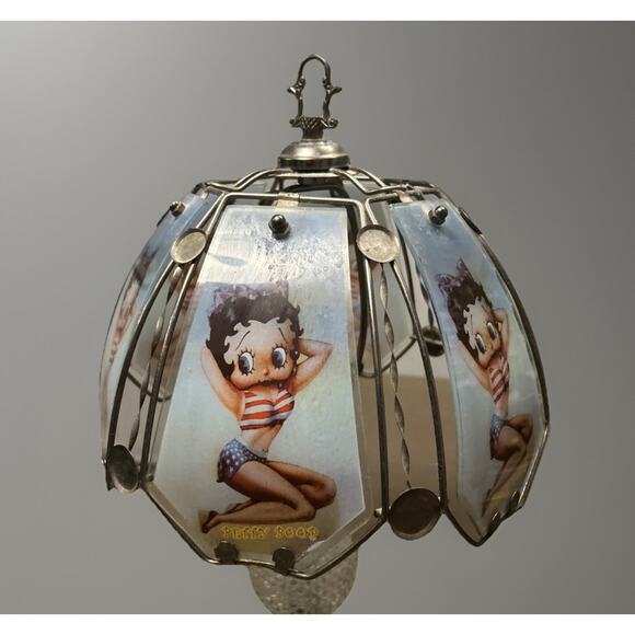 Rare Vintage 23" Tall BETTY BOOP USA BIKINI Glass Panel Table Lamp 3 Way Touch - Picture 7 of 8